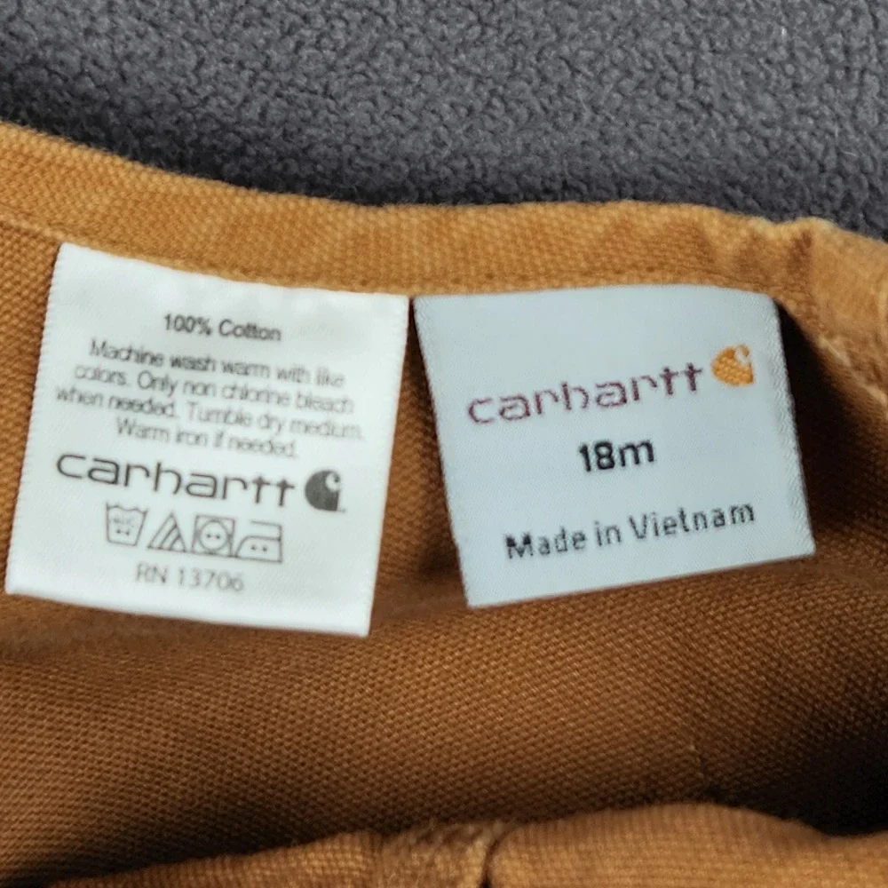 Carhartt Bib Overalls Toddler 18 Months Brown Cotton Canvas Double Knee Snap Leg